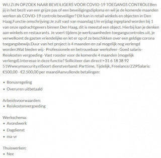 Gezocht: COVID-19 toegang controle beveiligers